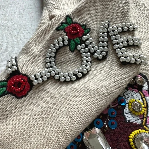 Alice + Olivia Bradford Embellished Grandpa Cardigan Butterfly Hamsa LOVE XS - Picture 8 of 16